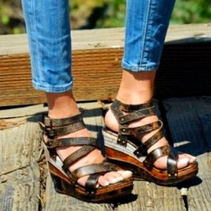 Bed Stu NEW Juliana DISTRESSED black WEDGE sandal